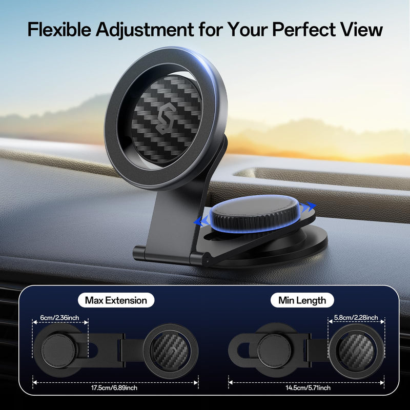 SYNCWIRE MagSafe Car Mount for Dashboard,Foldable Aluminum Arm,Black | Premium Magnetic Phone Holder for Tesla&Cars,Strong Magnet,Aluminum Alloy,Ultra Stable for iPhone 17 16 15-12 Pro Max&More Black