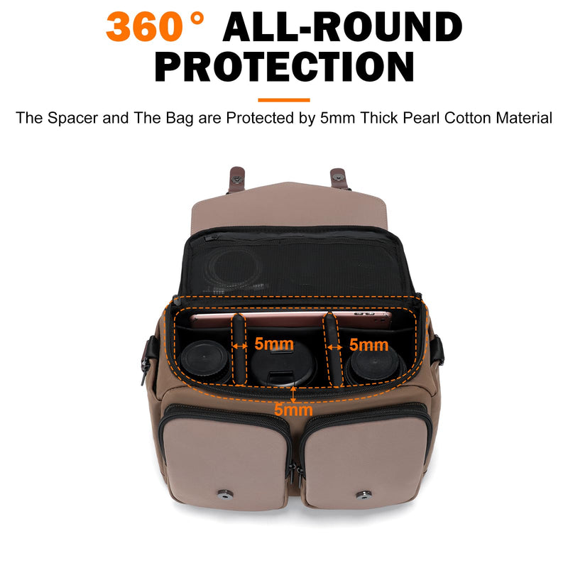 Cwatcun Large Camera Messenger Bag, Waterproof Crossbody Case with Tripod Holder Brown L