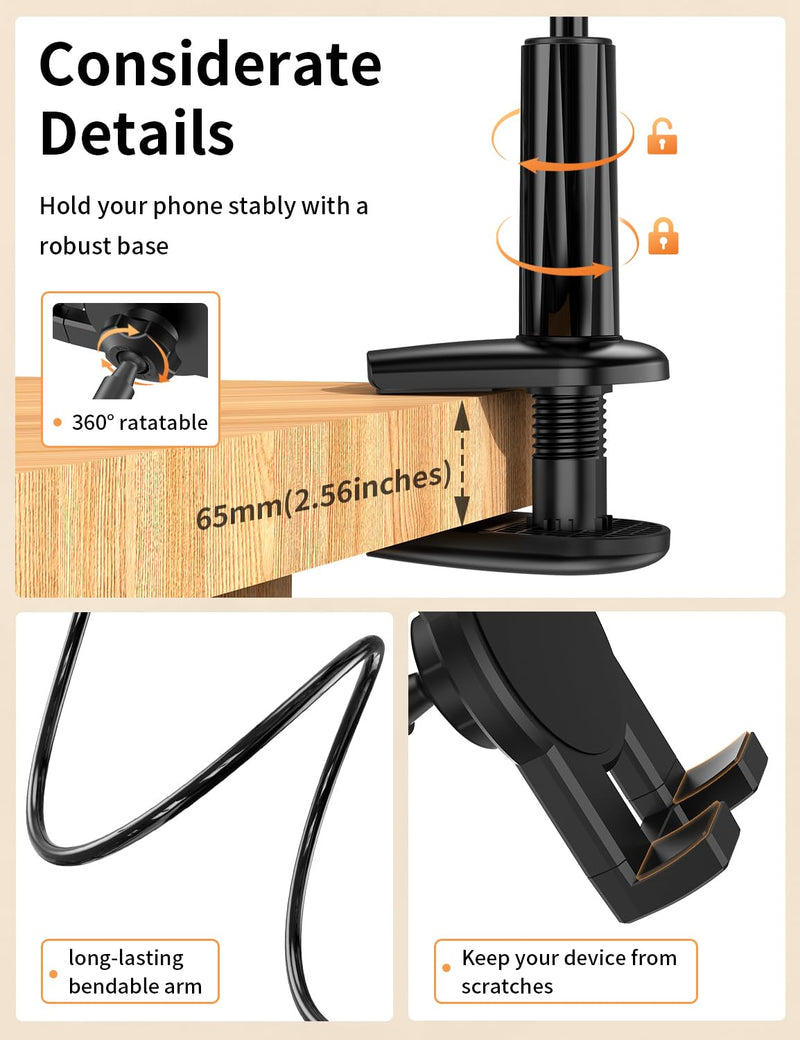 Gooseneck Tablet Holder for Bed, Adjustable ipad Stand with Long Arm | 360° Adjustable, Hands Free Tablet Mount Clip, Compatible with iPad/Mini/Galaxy Tabs/Kindle/Switch or More 4.7-12.9" Devices