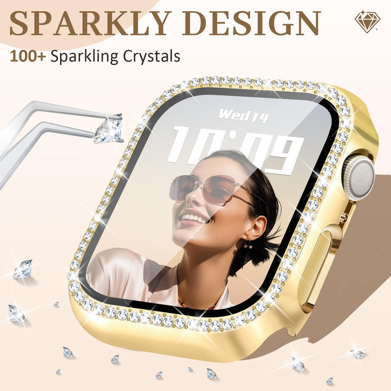 JR.DM Bling Case Compatible with Apple Watch Series 4/5/6/SE/SE2/SE3 HD Screen Protector 40mm, Women Sparkling Diamond Rhinestone Bumper Protective Face Cover for iWatch Accessories, Gold A1-1pcs-Gold 40 Mm for Series 6/5/4/se/se2/se3