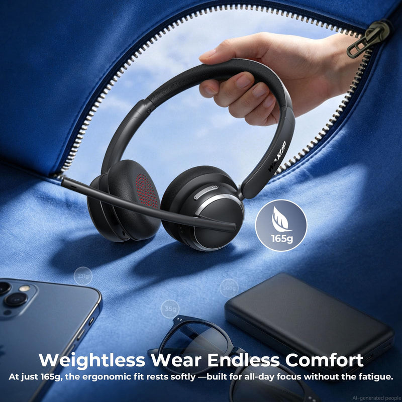 Wireless Headset with Mic for Work, USB A/C Dongle, Bluetooth 6.0 Headset with AI Noise Cancelling Microphone, Wireless Headphones with Mic Mute & 65H, Wireless Headset for PC/Computer/Laptop/Teams Black