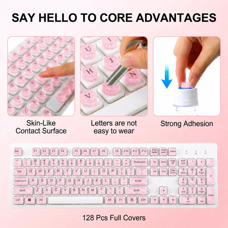 128 Pcs Keyboard Stickers for Long Nails, Universal Adhesive Keyboard Bubbles, Comfortable Long Nail Keyboards for Women, Reusable Keyboards Accessories for Gamers, Writers, Home, Office Use