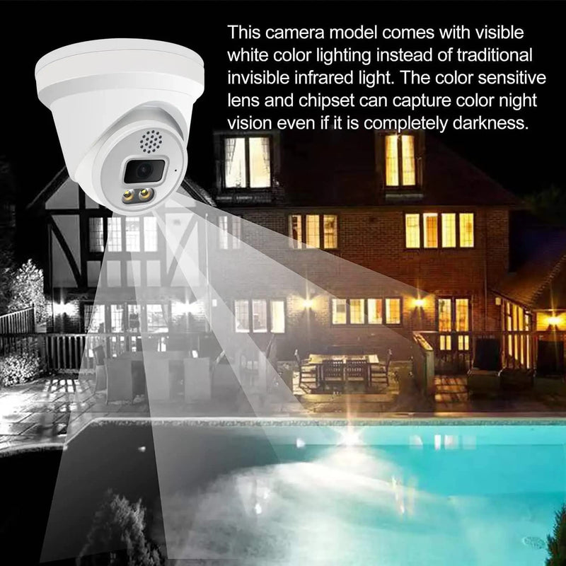 Real HD 6MP Full Color Night Vision ColorVu Turret Dome IP Camera with Visible White LED Lights, 2.8mm Wide Angle, Outdoor Built in Mic, Plug and Play Vandal Dome POE IP Camera