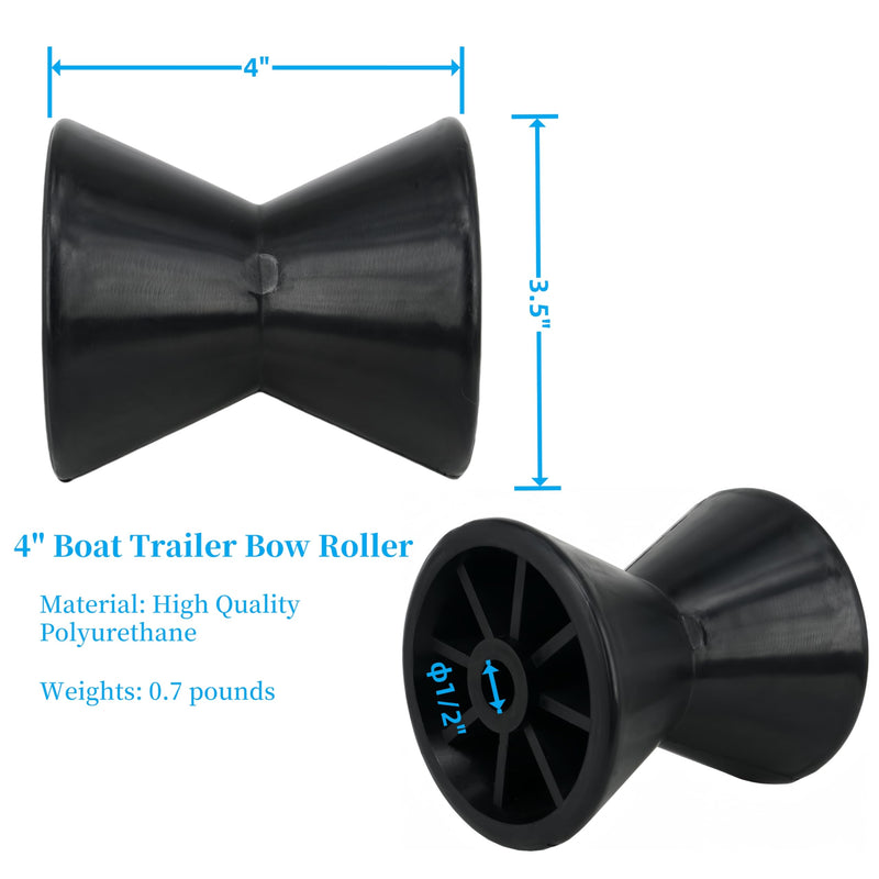 Boat Trailer Roller Parts–Sturdy Bow Roller and Stop,3Inch / 4Inch Boat Trailer Roller with Spoke Fits 1/2" Shaft,PU Marine Keel Trailer Rollers 4 Inch black