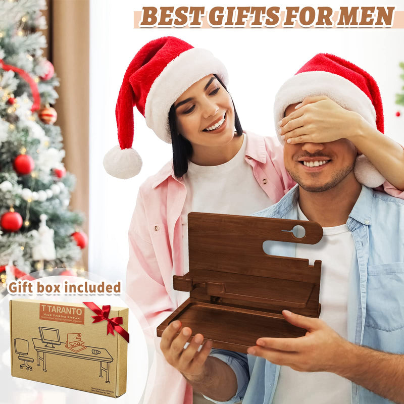 Wood Phone Docking Station - Nightstand Charging Organizer and Cell Phone Stand - Bedside Gift for Men Brown