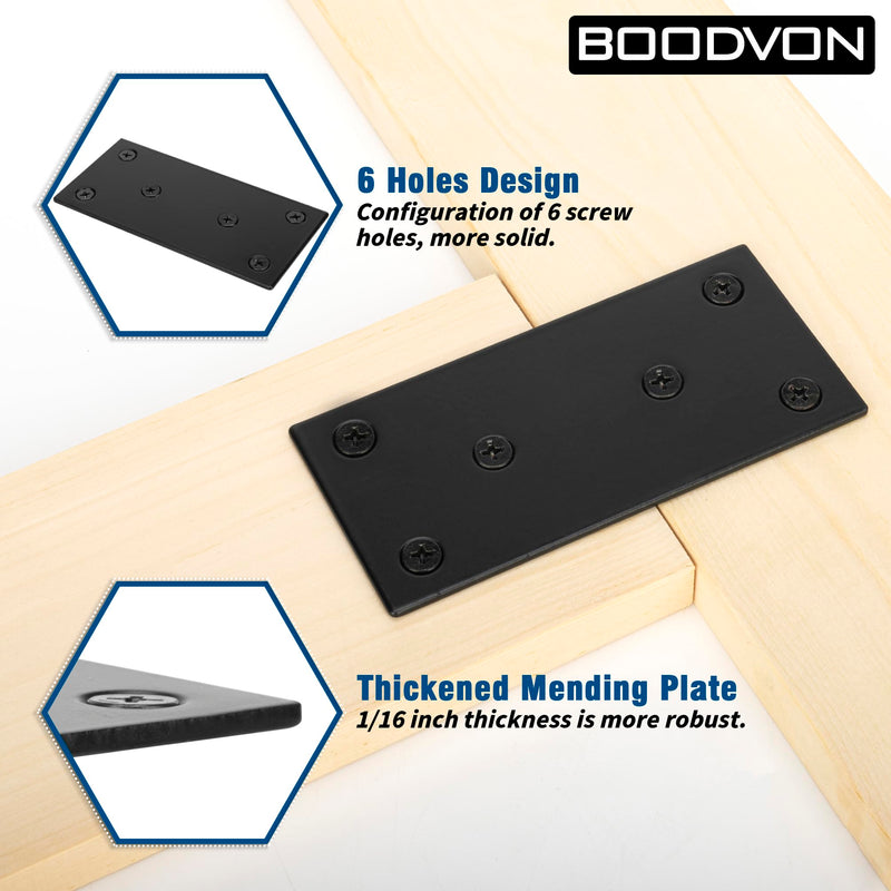 Mending Plate, Metal Steel Flat Straight Brace Bracket, Black Double-Wide Joining Plate for Wood Furniture Fastening & Fixing with 2 Sets of Screws of Different Lengths(48x100mm, 10 Pack) 1.9 × 3.9 inches