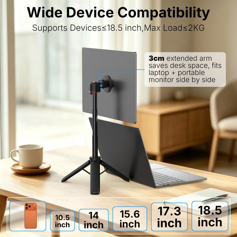 Portable Travel Monitor Stand for 4.7''-18.5'' Monitor /Tablet/iPad/Phone | 7.4''-20.7'' Height Adjustable Monitor Tripod Stand Holder, Foldable Magnetic Metal Monitor Mount up to 18.5'' Holds 4.4lb