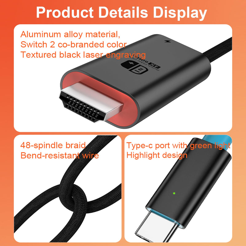USB C to HDMI Cable Adapter for Switch 2 Dock Station, 4K@60Hz HDR, 6.6ft PD3.0 100W, Portable Travel TV Dock Connector Compatible with Nintendo Switch 2 (V22+)/2017/OLED, Steam Deck, ROG Ally