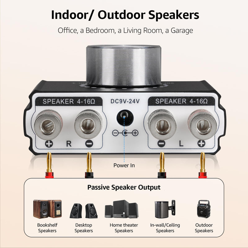 1Mii DeskRoar B75 Mini Bluetooth 6.0 Amplifier, 2.0 Channel 50W×2 HiFi Amp | USB/Optical/AUX IN, Home Audio Digital Stereo Receiver for TV/PC/Bookshelf/Desktop Speakers, 24V Power Supply