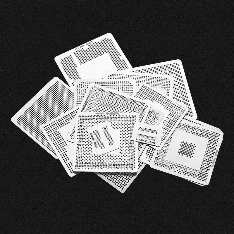 BGA Reballing Stencils, 130pcs BGA Universal Reballing Rework Net Stencils Steel Template Mesh Directly Heat Set Kit
