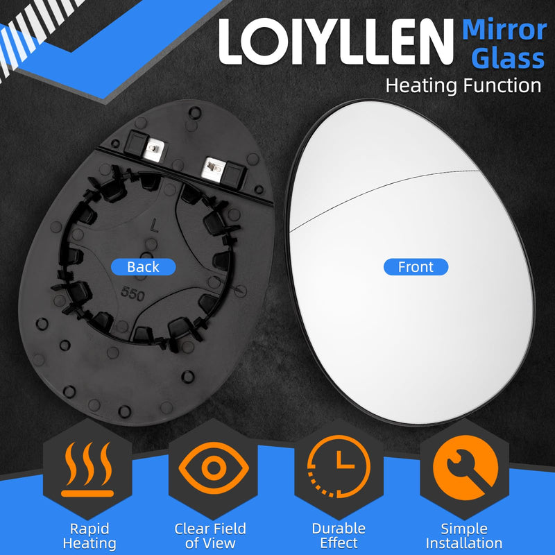 Driver Side Mirror Replacement for Mini Cooper 2007 2008 2009 2010 2011 2012 2013 2014 2015 - Left Side Mirror Glass, Rear View Mirrors Glass with Power Heated Driver Side (Left)