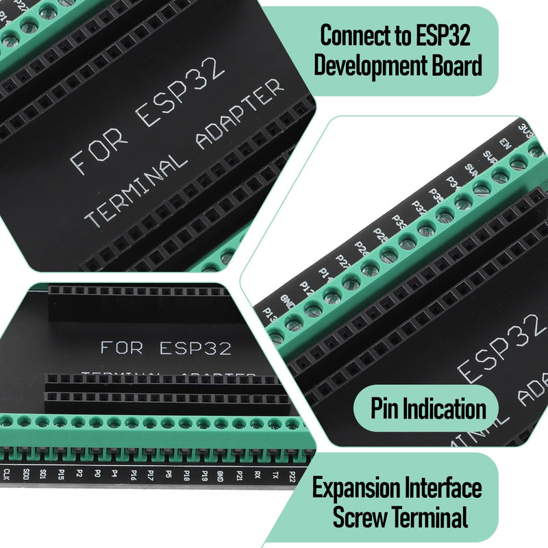 ESP32 Breakout Board GPIO 1 into 2 Compatible with 30 Pins ESP32 | 2PCS SP-WROOM-32 Development Board 2.4 GHz Dual Core WLAN WiFi+Bluetooth 2-in-1 Microcontroller ESP-WROOM-32 Chip