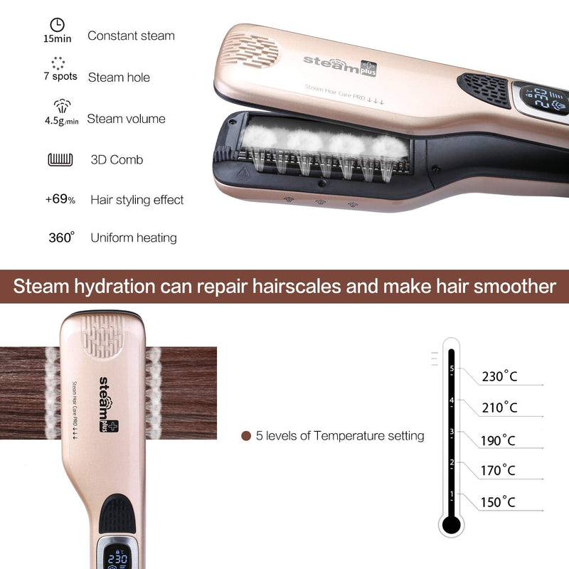 Hair Straighteners Flat Iron,Professional steam Hair Straightener, Anti-Scald Comb, Adjustable Temp and Auto-Off Function