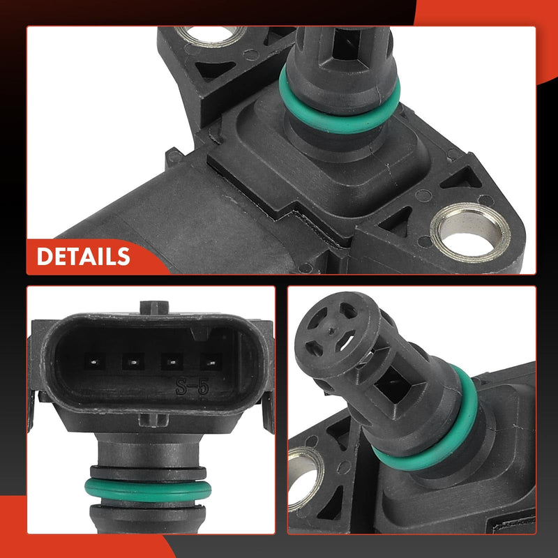 A-Premium Manifold Pressure (MAP) Sensor [4 Pins] Compatible with BMW 320i, 328i, 335i, X5, 528i, 535i, 550i, X3, 428i, 435i, X1, 740i, 750i, 228i, X6, 640i, 650i, X7, X4, 135i, 320i/328i/330i xDrive