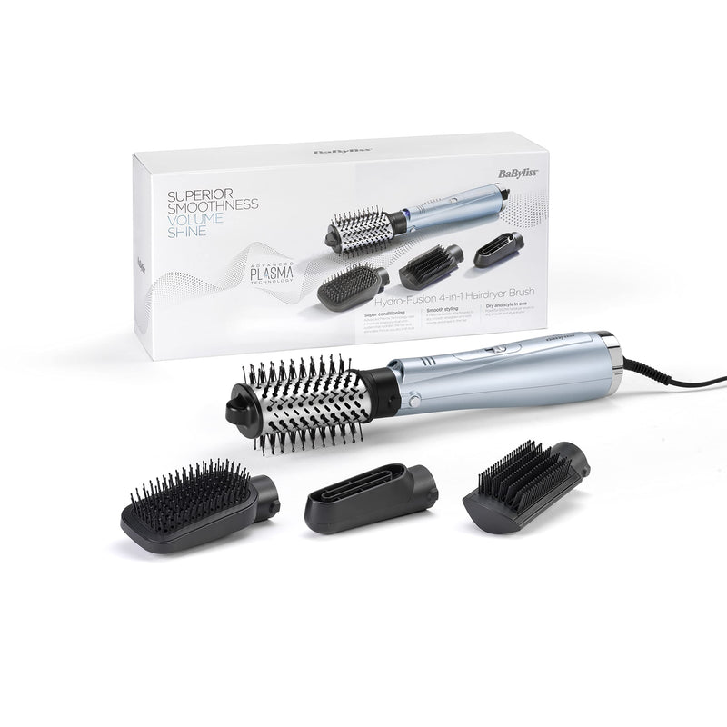 BaByliss Hydro-Fusion 4-in-1 Hair Dryer Brush, 1000W, Air Styler, Dry, Smooth, Volume & Ceramic Curling Wand Pro, Flawless Curls, 13-25 mm conical Barrel, wrap Control, Variable Heat