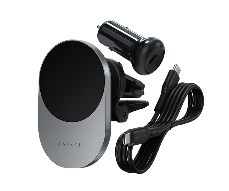 Satechi Qi2 Wireless Car Charger, Travel Friendly Car Phone Mount Charger for Air Vents, 15W Fast Chargers, for iPhone 17 to 12 Series