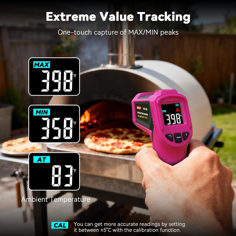Wintact Laser Infrared Thermometer Gun Pink, -58°F to 1112°F Surface Heat Temperature Gun, Non-Contact Digital Thermometer for Kitchen Cooking Food, Pizza Oven, BBQ, Griddle, Soap Making, HVAC WT313SP