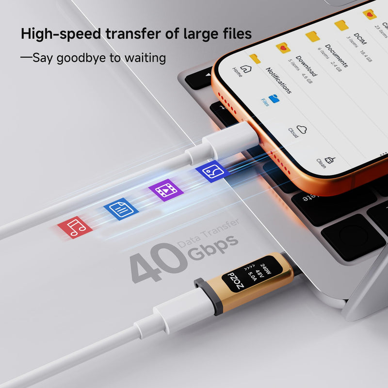 pzoz USB C Extender Adapter, 240W PD 3.1, 40Gbps Data, 8K@60Hz | Extend USB-C connections with 240W PD charging, 40Gbps transfer, 8K video, LED display and Thunderbolt 4/3 support. 2