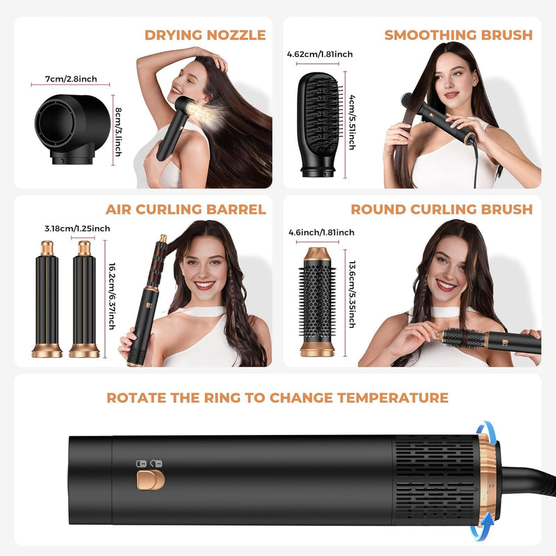 Air Hair Styler 5 in 1, Magic Styer, 1000W Hair Dryer Brush for Hair Styling, Hot Air Brush for Volumizing, Hair Wrap Dryer Set with Detachable Heads Comb Bronze