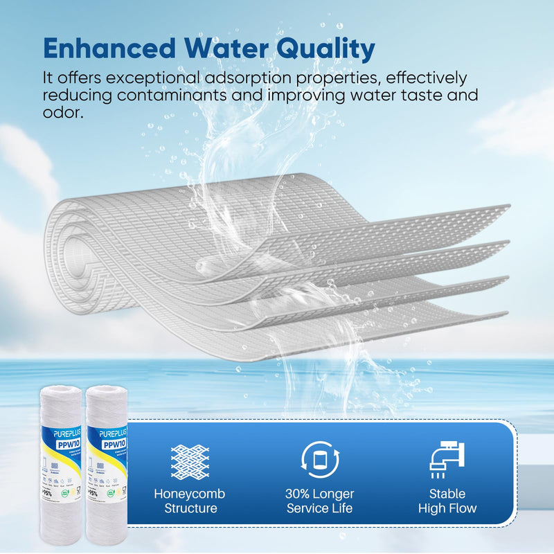 PUREPLUS 5 Micron 10"x2.5" Whole House String Wound Sediment Filter for Well Water, Replacement Cartridge for Universal 10 inch RO System, WP-5, Aqua-Pure AP110, CFS110, Culligan P5, WFPFC4002, 4Pack 10"*2.5" 4 Count (Pack of 1)