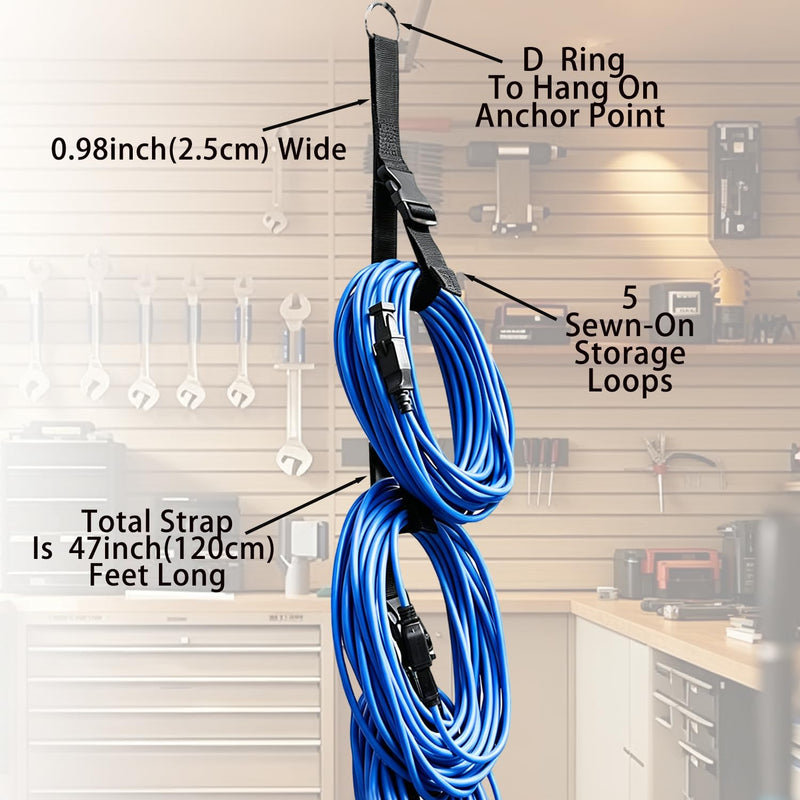 2 Pcs Extension Cord Organizer, Extension Cord Hanger with 5 Slots for Vertical Space, for Cable, Hose, Rope, Light String (2 Pcs Black) 2 Pcs Black
