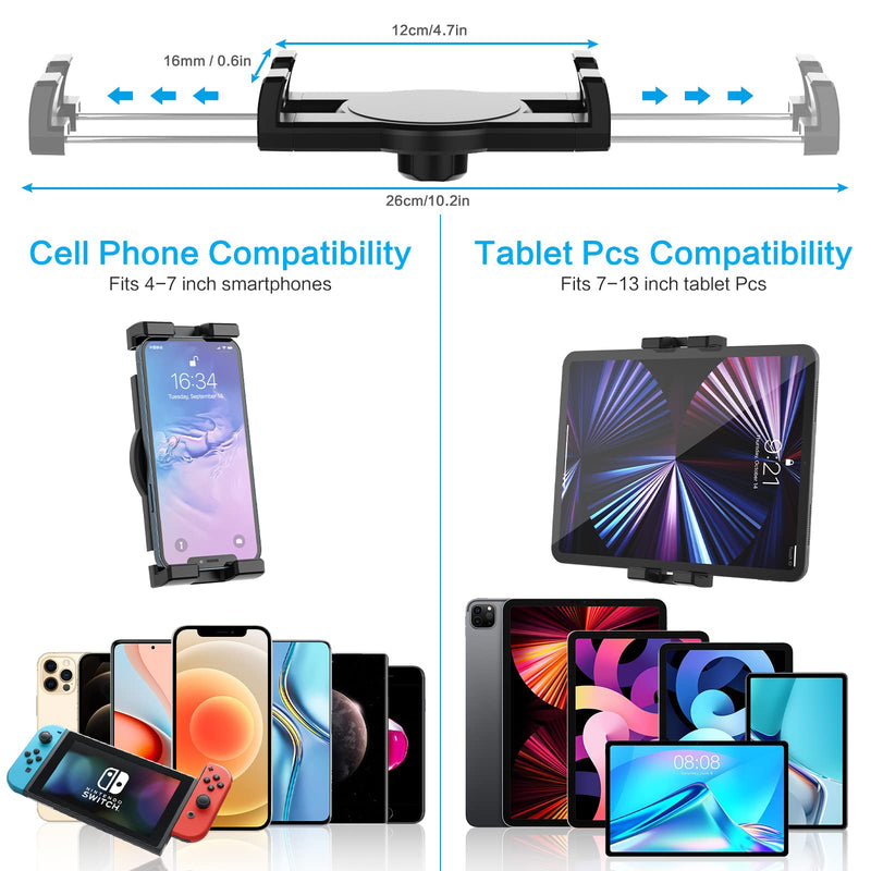 Tesla Tablet Mount Back Seat, Tesla Model Y Model 3 Headrest Tablet Holder for Kids [Metal Ball Head & 360° Rotation] for iPad Pro 12.9 Air Mini, Galaxy Tab, Fire, Switch, iPhone, 4-13"