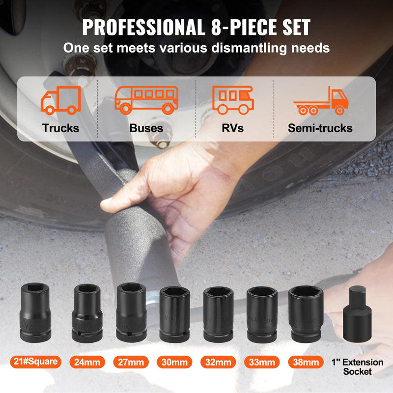 VEVOR Torque Multiplier, 1 Inch Drive Lug Nut Wrench/Multiplier Heavy Duty Torque Multiplier Wrench Set, 1:58 4800N.m Lug Nut Remover, Includes 8 Sockets (24-38mm) and Storage Case 1:58 8 Sockets
