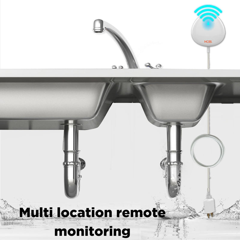 MOBI Connect WiFi Leak Alert Sensor, 24/7 Protection and Smart App Integration, Outlet Compatible, 48-inch Extension Cable (Pack of 2)