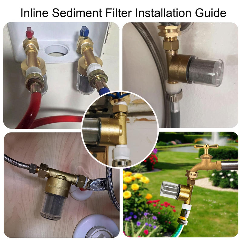 XZ03 Reusable Brass Sediment Filter, 40 Micron Washer Water Filter System, for Washing Machine, Heater, Camping, Protecting Appliances, Reduces Clothes Yellowing, Anti Scale Shower Filter