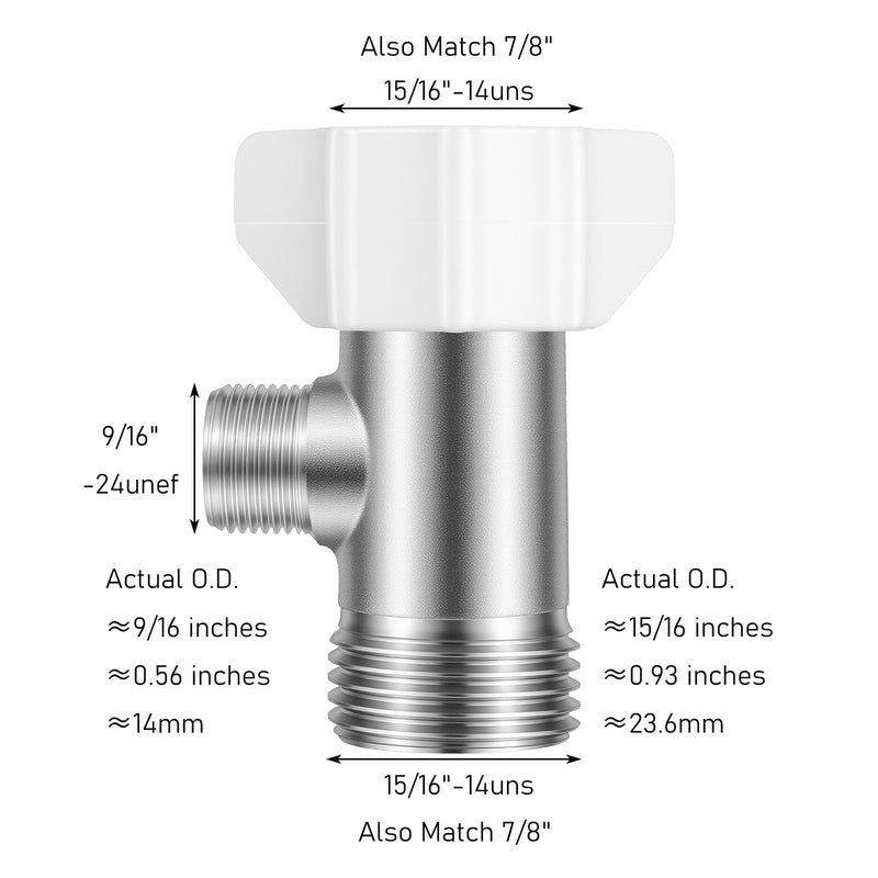 Brass T Valve Bidet T Adapter 7/8" x 7/8" x 3/8" Bidet Tee Connector Bidets Pipe Connector for Toilet Thread Branch 9/16", Thread Code 15/16"-14UNS
