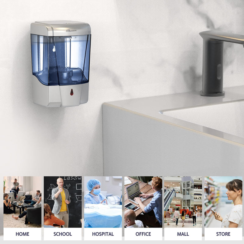 Soap Dispenser Wall Mount, Automatic Hand Sanitizer Dispenser 600ml Gel n Liquid Touchless Commercial Wall Soap Dispenser for Bathroom,Silver-600ml Silver-600ml