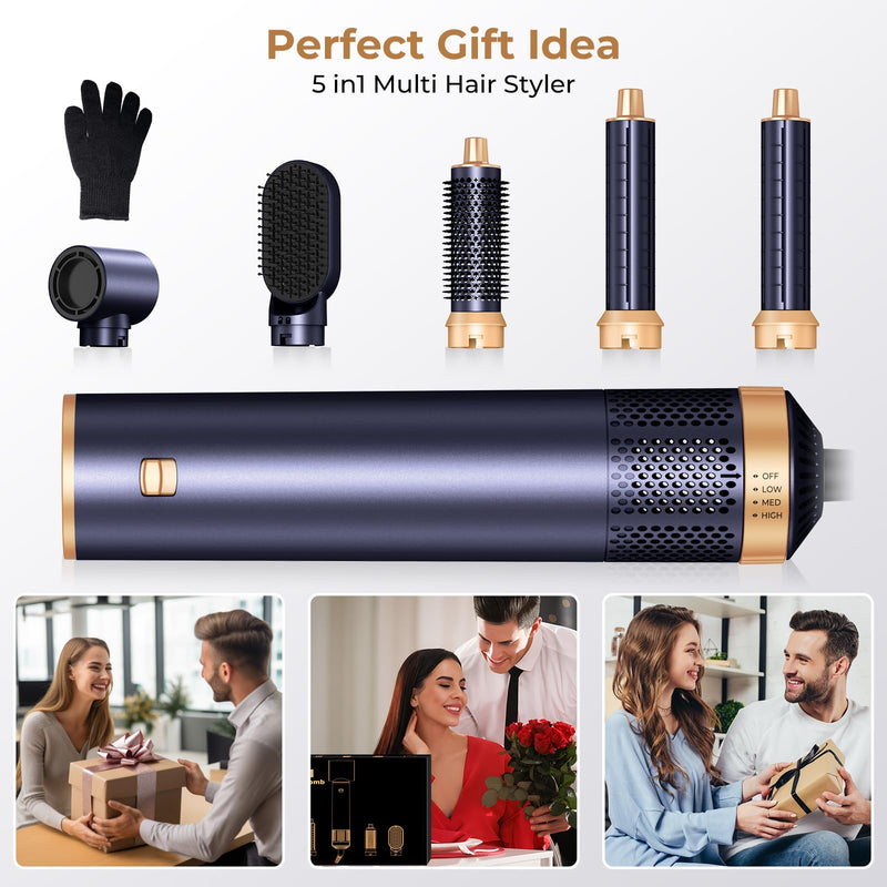 Mogawave Hair Styler Airbrush Pro 5 in 1, 1000w Air Styler | Hair Dryer Multi Styler with Air Curler,Blow Dryer Brush, Hair Styling Tool for Curling, Volumizing,Smoothing Purple