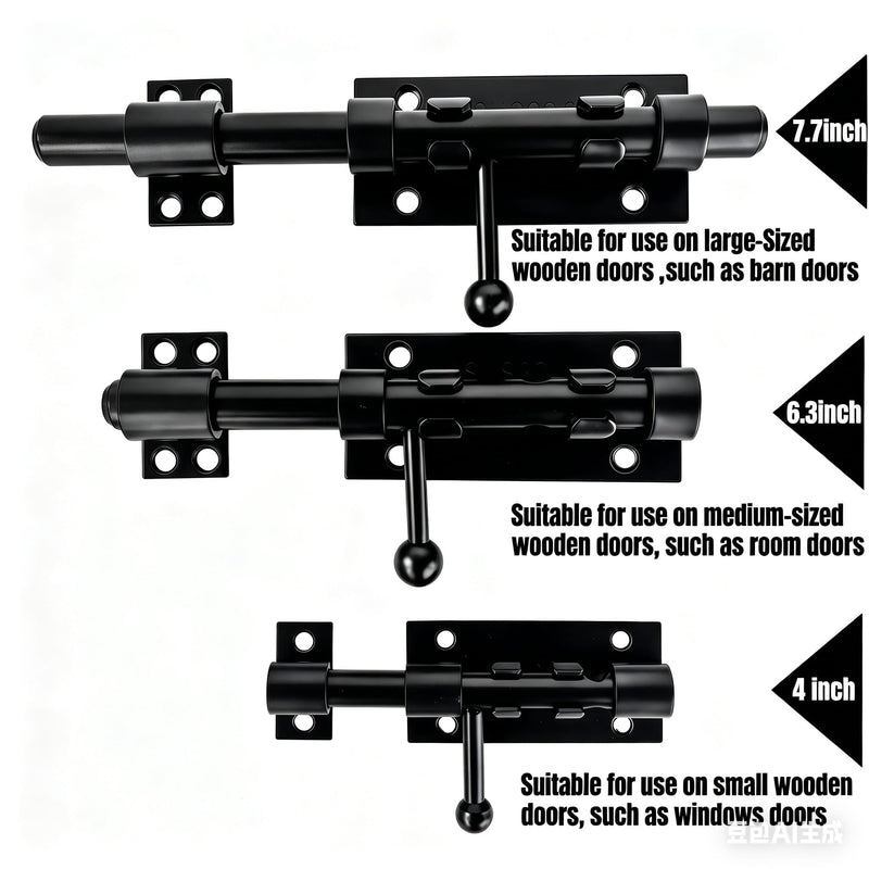 Barrel Bolt Latch,6.3 inch Slide Bolt Gate Latch,14mm Bolt Heavy Duty Shed Door Latch,304 Stainless Steel Black Finish Door Lock Latch for Barn, Wooden Fence, Slide,Door (2, Black-7.7inch) 2