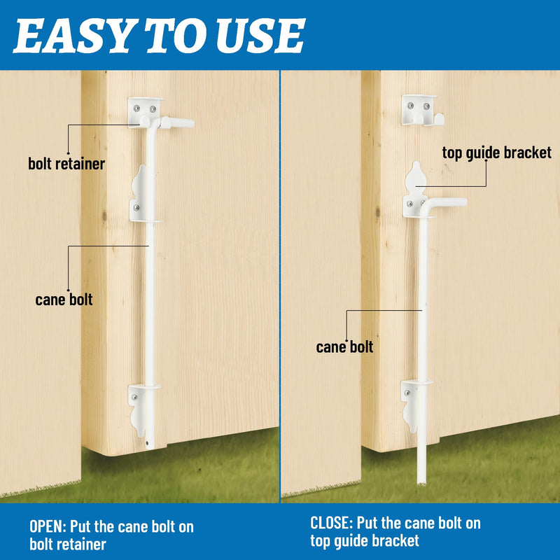 36" Heavy Duty Cane Bolt Gate Drop Rod Hardware Ground Latch for Wood PVC Vinyl Metal Fences Gates, Double Doors, White Solid Steel -2 Pack 2 36 Inch