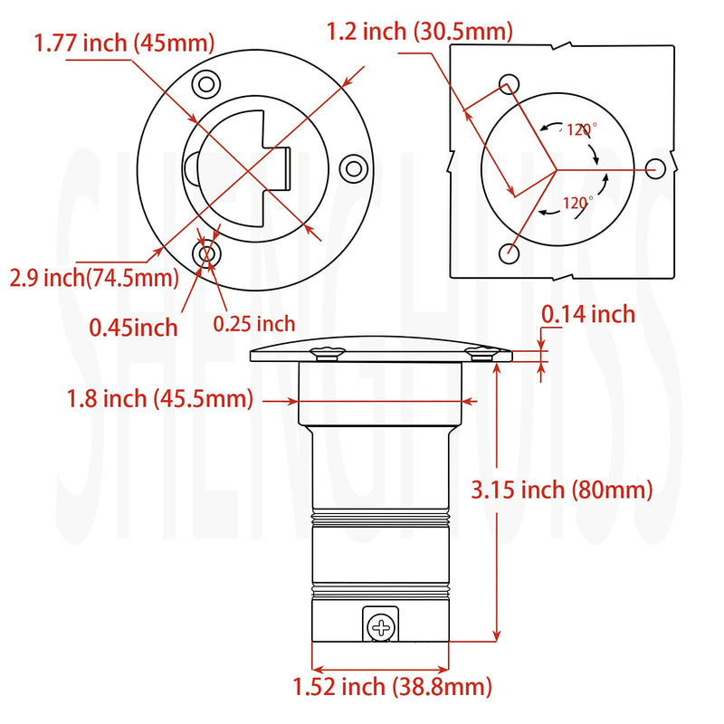 SHENGHUISS Boat Water/Diesel/Gas/Fuel Deck Fill/Filler 1-1/2 Inch(38mm) with Keyless Cap 316 Stainless Steel Boat Deck Hardware for Boat, Yacht, Caravan A-90°-Fuel