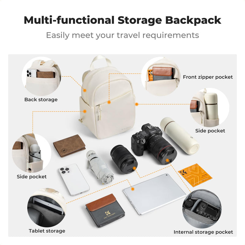 K&F CONCEPT Camera Backpack, Lightweight Compact Camera Bag 5L | Water-Resistant, Dividers, 9.7in Tablet Compartment, Quick Access, Street & Urban, Men & Women, for Canon/Nikon/Sony, Beige Beige-02 Backpack-5L