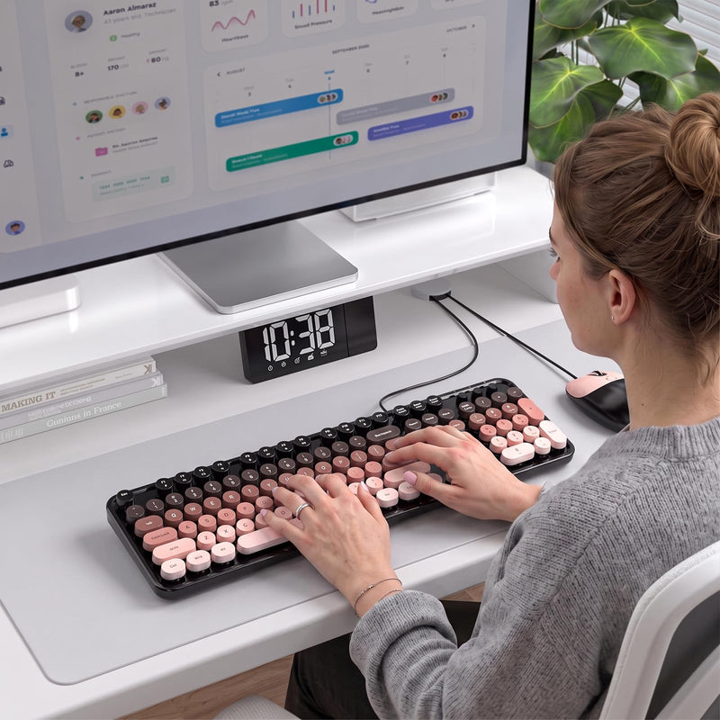 MOFII Wired Keyboard and Mouse Combo, Full-Size Retro Round Keycaps Keyboard with Number Pad, Cute Cat Shape Mouse for Windows 7/8/10/11, Laptop, Desktop, PC, Computer Mocha Gradient