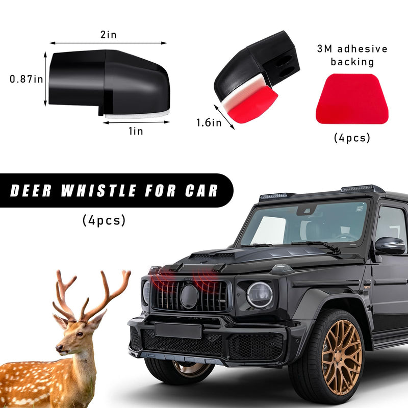 4 PCS Deer Whistles for Car, Auto Save a Deer Warning Device, Universal Deer Horn with Rubber Pads to Avoid Collision, Animal Alert Motorcycle Car Accessories (Black) Black 4 PCS