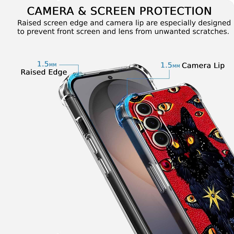 Case for Samsung Galaxy S26+ with Hippie Art Design,Trippy Cute Cool Black Cat Pattern,Clear Slim Soft TPU Bumper Phone Cover,6.7”(Cat,Sx26p)