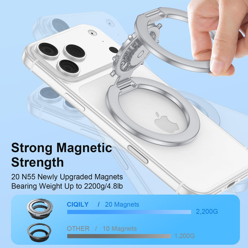 Magnetic Phone Stand Fidget Spinner Ring Grip Holder for iPhone 17 Pro Max | Dual-Sided Magnetic Gym Phone Kickstand for iPhone 17/16/15/14/13/12/Samsung/Stress Relief/2in1 Foldable Stand for Car Mount Silver
