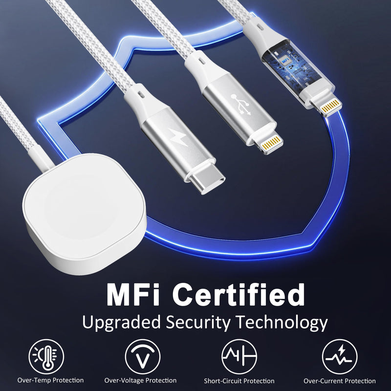 4in2 Multi Charging Cable for iPhone Watch Charger, 6FT USB C All-in-One Cable with Lightning, Type-C & Magnetic Watch Charger, MFi Certified for iWatch Series SE/Ultra 2-1, iPhone 15-13, Galaxy