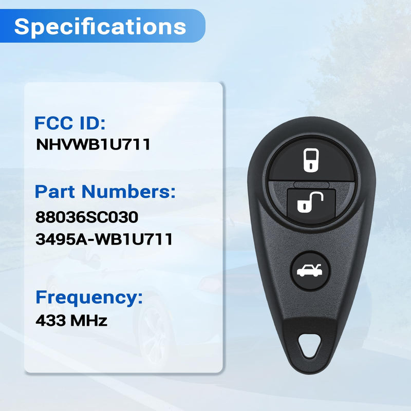 Key Fob Fits for Subaru B9 Tribeca 2006-2008/ Outback Impreza Forester | Fits for 2007-2009 Subaru Impreza, WRX，STI/ 2005-2007 Legacy Car Keyless Entry Remote Control NHVWB1U711