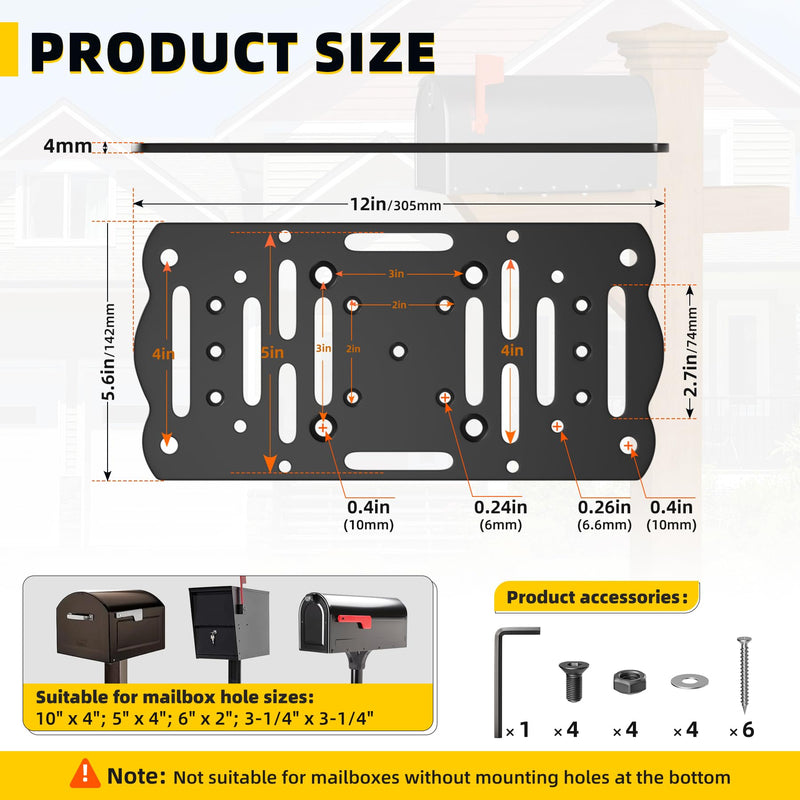 Metal Mailbox Mounting Bracket,Post Mount Mailboxes Board,Mailbox Bracket for Wood or Hollow Posts,Mailbox Mounting Plate Compatible with Most Sizes of Post Mount Mailboxes Black