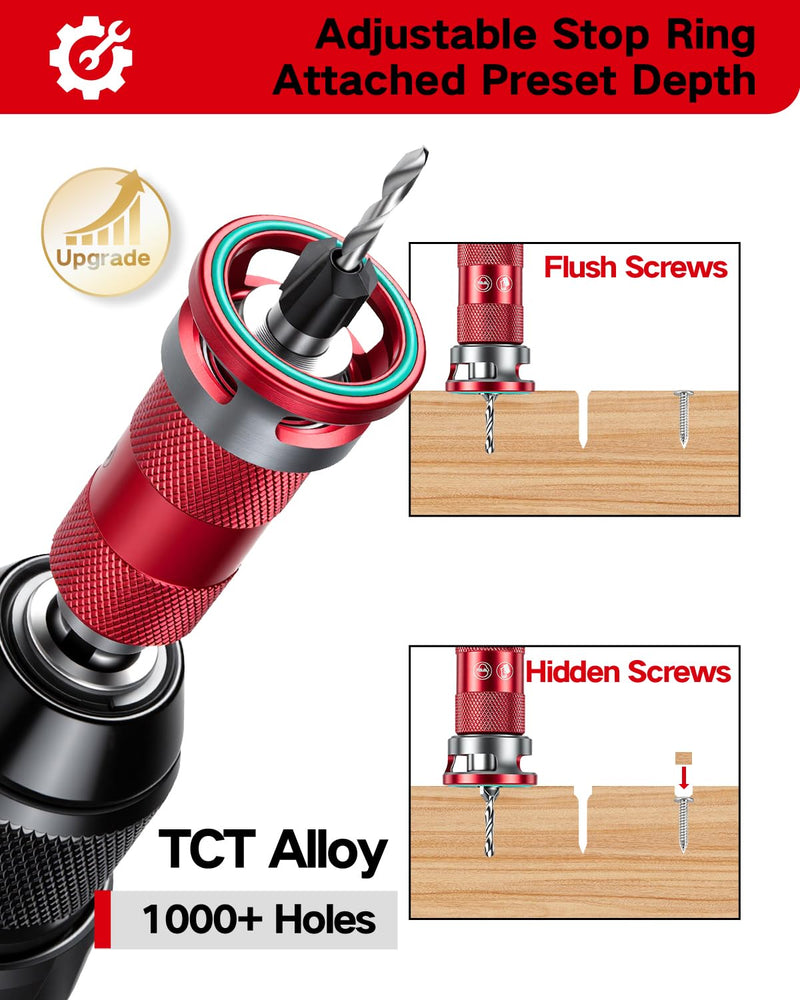8PCS Upgrade Countersink Drill Bits Set, Quick-Adjust Two Flute TCT Alloy Tapered Counterbore with Adjustable Depth Stop Collar, Wood Countersink Drill Bit with Wrench for Woodworking Plywood MDF DIY 8PCS Quick-Adjust