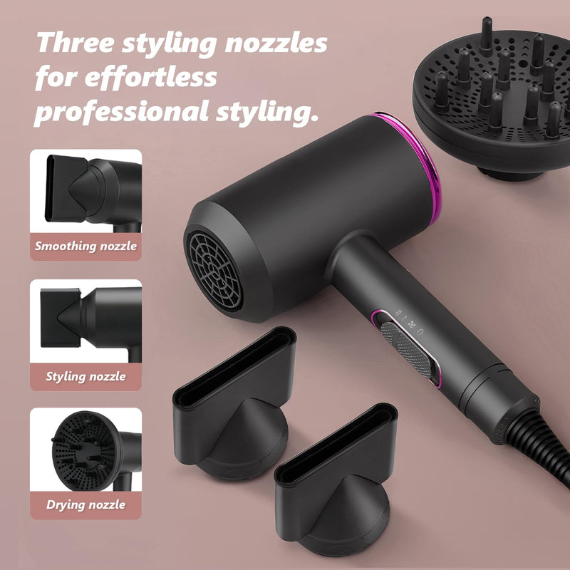 Flintronic 2000W Powerful Ionic Dryer, Hair Dryer with Diffuser & Concentrator, 2 Speed 3 Heat Settings, Fast Dry for Multi Women Man Hairstyles (3 Nozzles&3 Comb Included) Grey-new
