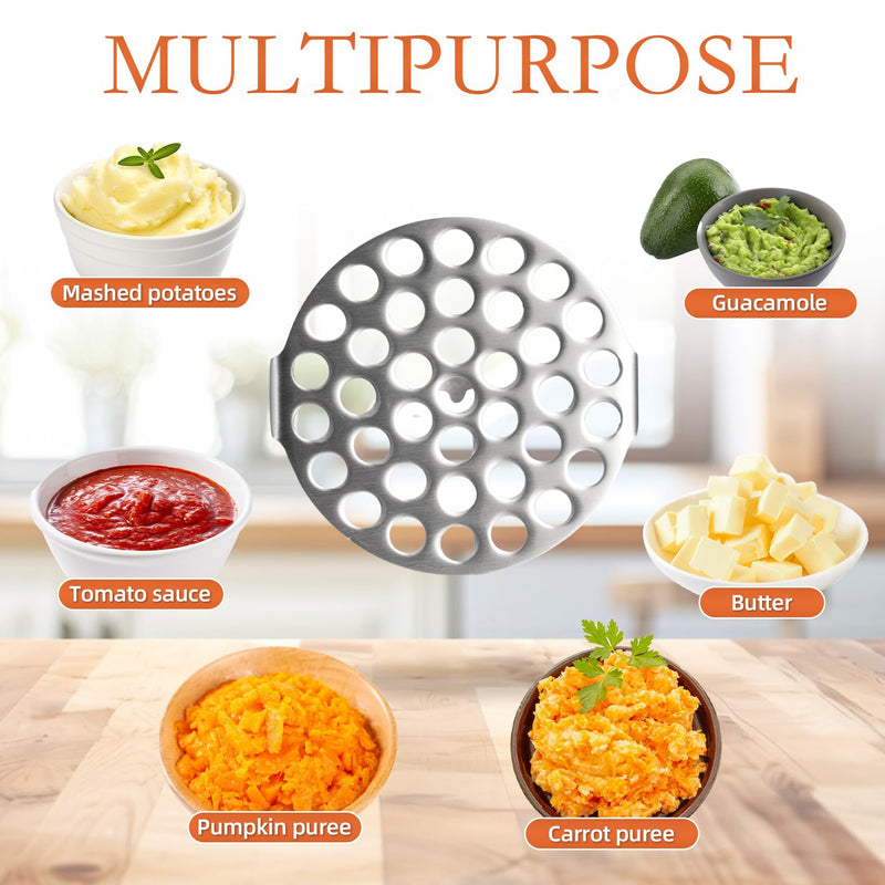Potato Masher Stainless Steel, Heavy Duty Mashed Potatoe Masher,Professional Integrated Food Masher for Avocado, Potatoes, Beans, Meat, Vegetables (Black wooden handle Masher) Black wooden handle Masher