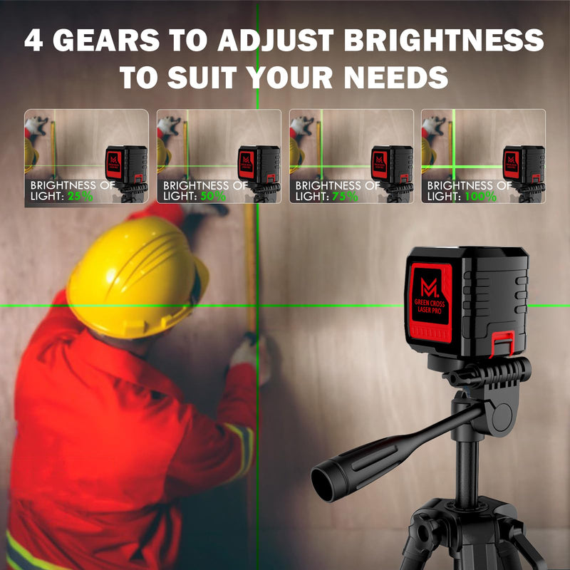 Motovera Self Leveling Laser Level 100ft, Green Cross Line with Tripod, 4 Brightness Modes & Pulse Function, Manual & Self-Leveling Modes, IP54 Waterproof for Picture Hanging, Tile, DIY Construction LL-T2