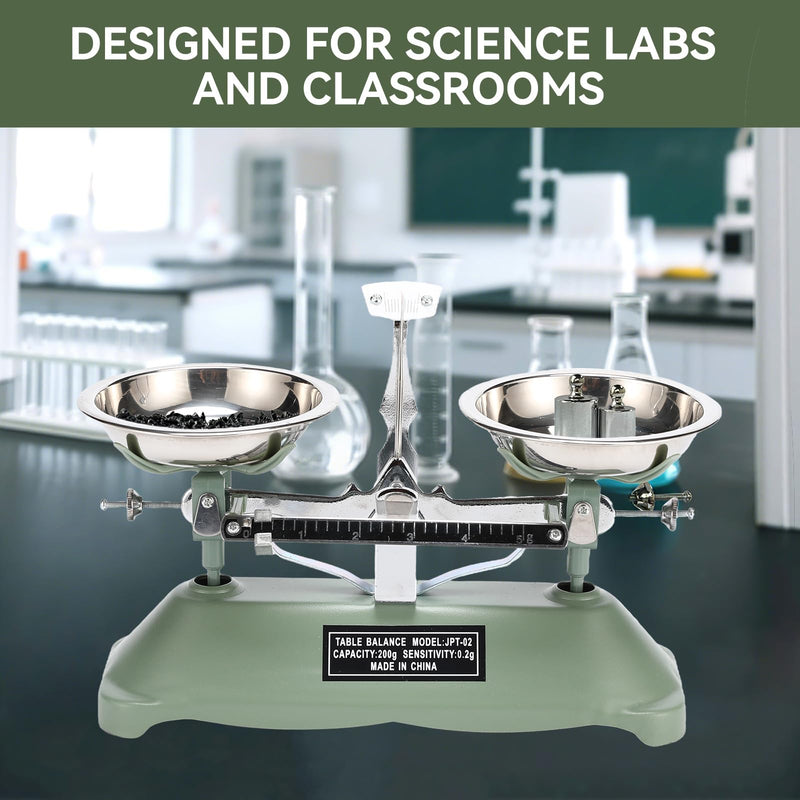 200g/0.2g Mechanical Balance Scale with Stainless Steel Weighing Pan | Calibration Weights for Science Lab and Classroom Teaching Tool