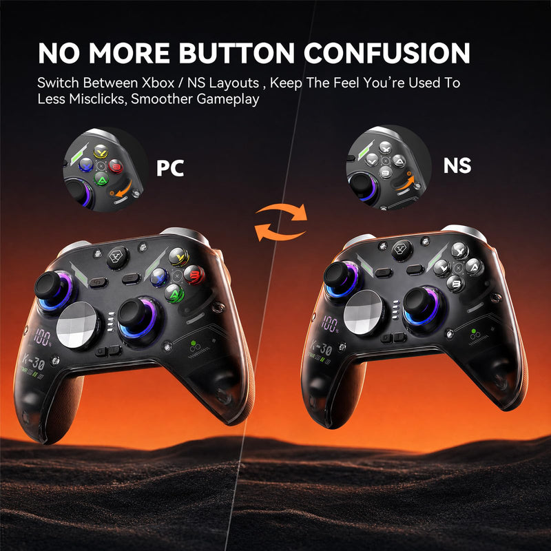 Aolion gaming K30 TMR Wireless Gaming Controller for Switch, PC, iOS & Android, TMR Joysticks (No Drift), Hall Effect Triggers, Switchable ABXY Buttons, Back Buttons & RGB Lighting Black