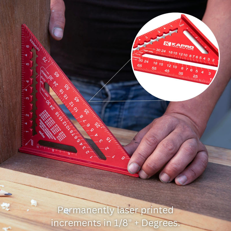 Kapro - 446 High Definition Anodized Rafter Square - Resists Wear and Corrosion - Features Conversion Table and Protractor - Lightweight & Compact Profile - 12 Inch 12" Hi-Def Square